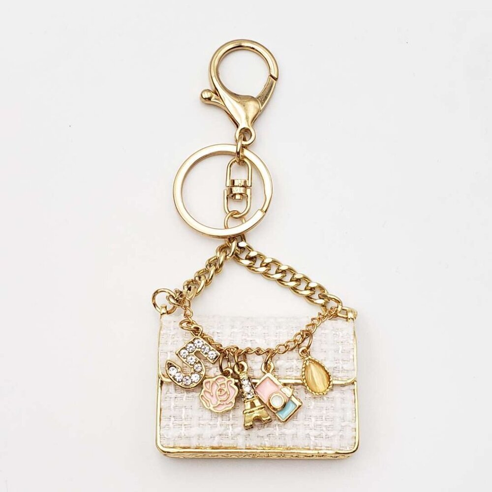 Authentic Louis Vuitton Padlock & Key Gold ✨Unbranded Tweed Bag Charm Keychain - Picture 3 of 8